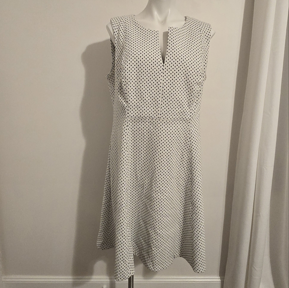 Chaps Black and White Patterned Midi Dress